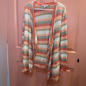 Striped Fringe Cardigan